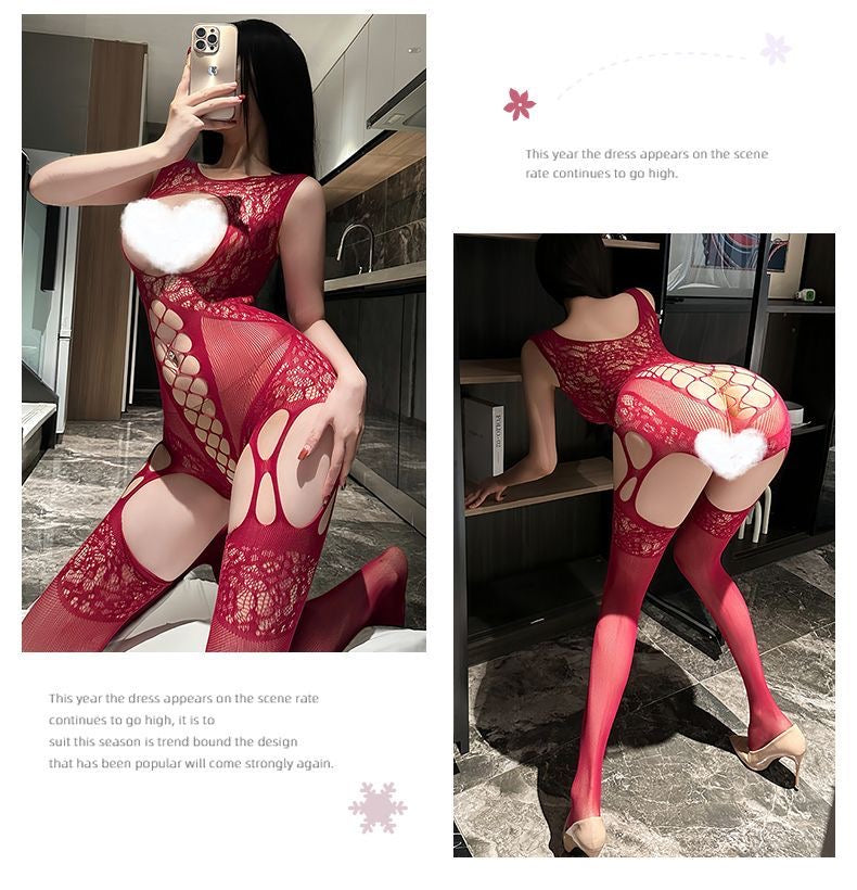 Fishnet Lace Cut-Out Full Body Stocking Bodysuit Lingerie - 6 Colors