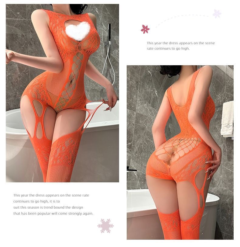 Fishnet Lace Cut-Out Full Body Stocking Bodysuit Lingerie - 6 Colors