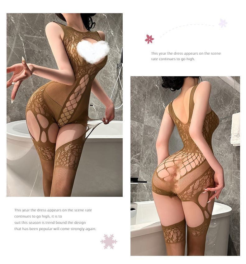 Fishnet Lace Cut-Out Full Body Stocking Bodysuit Lingerie - 6 Colors